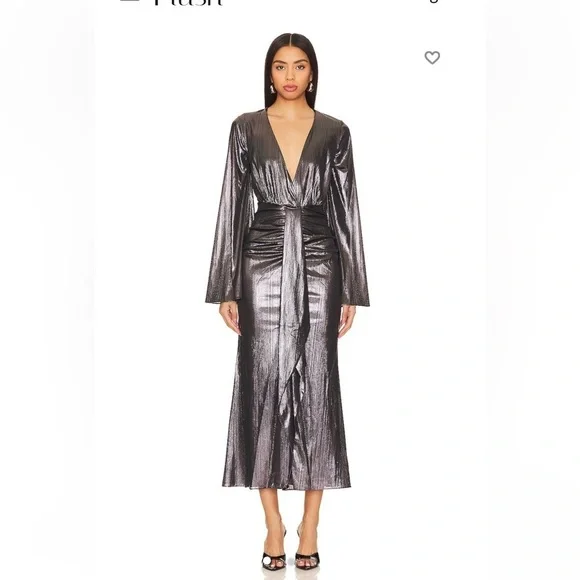 NWT Caroline Constas Dorian Dress Metallic Gun Metal Dress size L - Picture 1 of 8